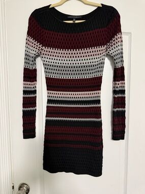 White House Black Market Striped Knit Dress in Burgundy, Black, Pink, Gray